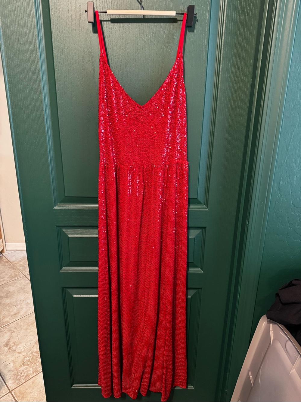ZARA Red Sequin V-Neck Party Dress